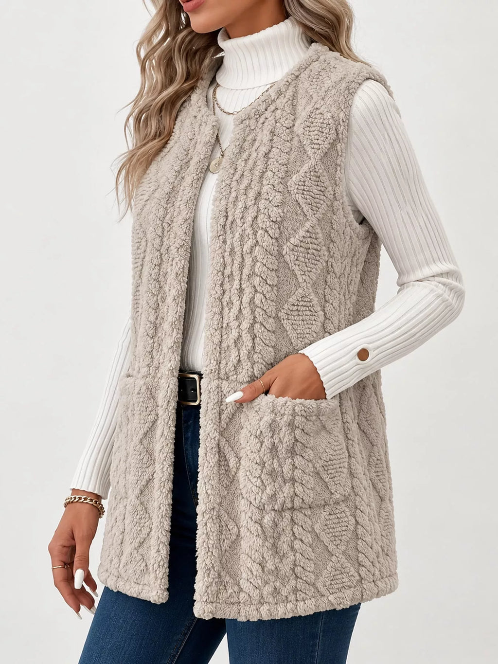 Sherpa Open Front Vest Coat (3)