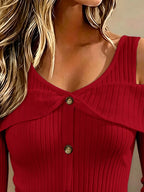 Cold Shoulder Ribbed Knit Top (20)