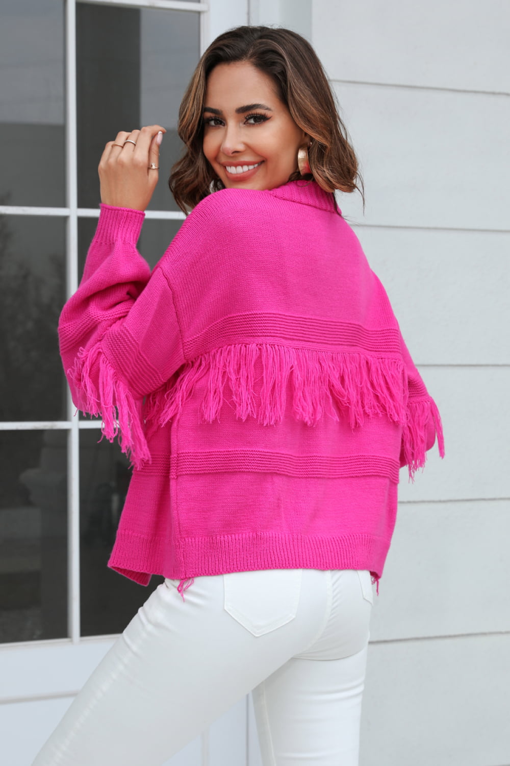 Fringe Trim Open Front Cardigan (6)