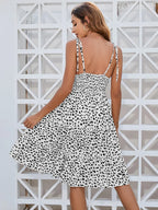 Printed Square Neck Tie Shoulder Dress (7)