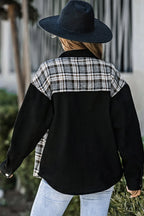 Plaid Pocketed Button Up Denim Jacket (2)