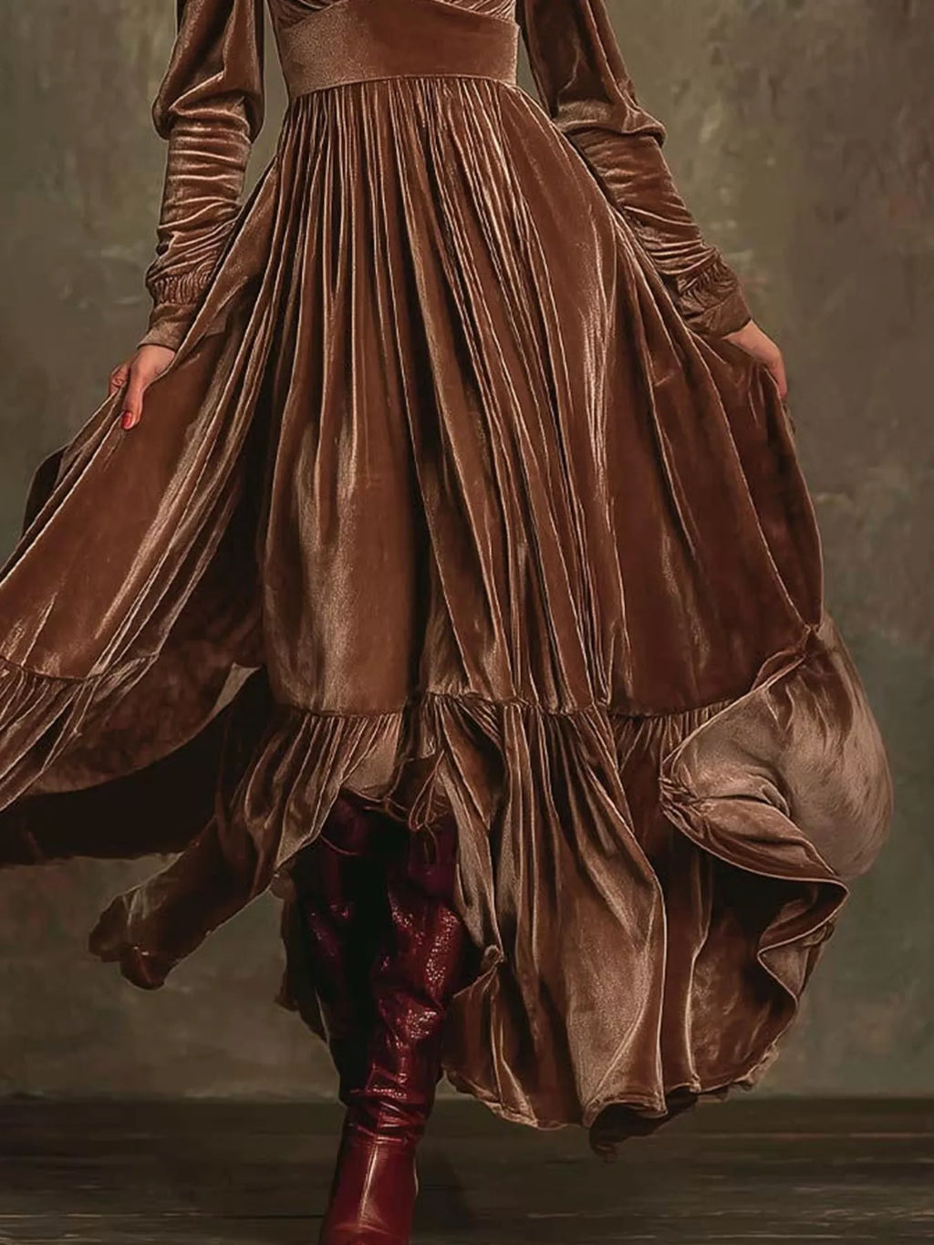Ruffled Hem Long Sleeve Dress (9)