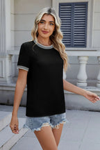 Contrast Trim Round Neck Short Sleeve T-shirt (5)