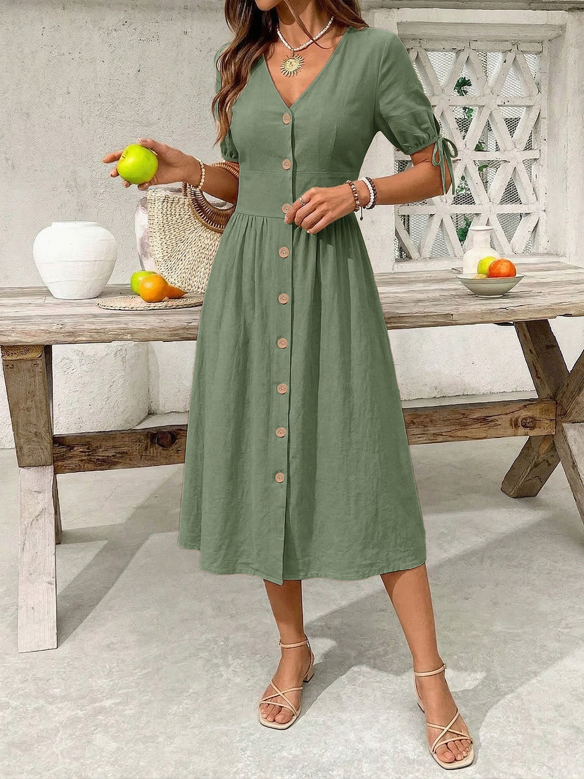 Button-down Short Sleeve Midi Dress (11)