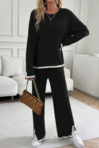 Contrast Trim Round Neck Top Pants Set (6)