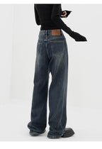 Retro Dark Blue Wide Leg Jeans Baggy Straight Trousers photo 8