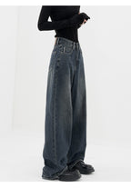 Retro Dark Blue Wide Leg Jeans Baggy Straight Trousers photo 2