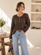 Pointelle Button-front Round Neck Knit Top (16)
