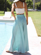 Drawstring Paperbag Waist Printed Wide Leg Pants (12)