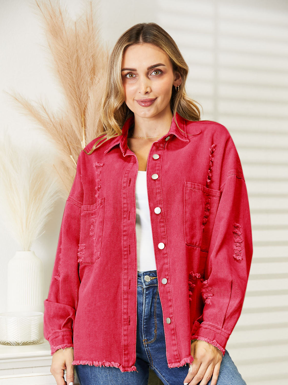 Distressed Raw Hem Denim Jacket (7)