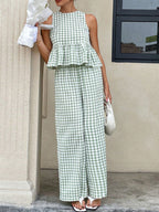Gingham Sleeveless Top Wide-leg Pants Set (13)