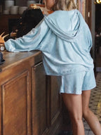 Zip Up Hooded Outerwear Shorts Set (4)