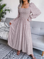 Smocked Square Neck Flounce Sleeve Dress (12)