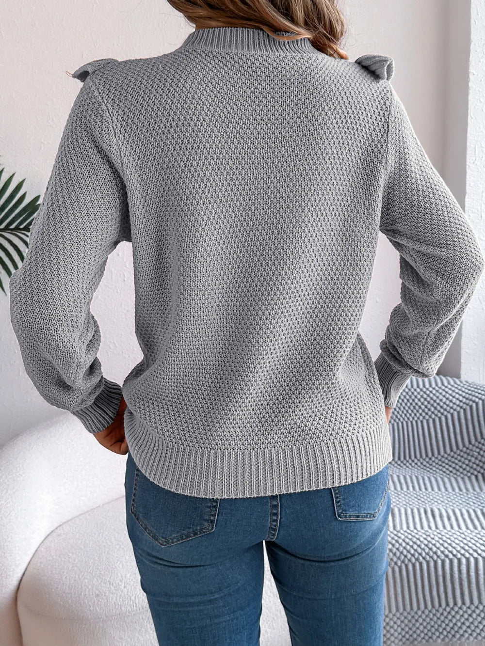 Ruffled Round Neck Long Sleeve Sweater (2)