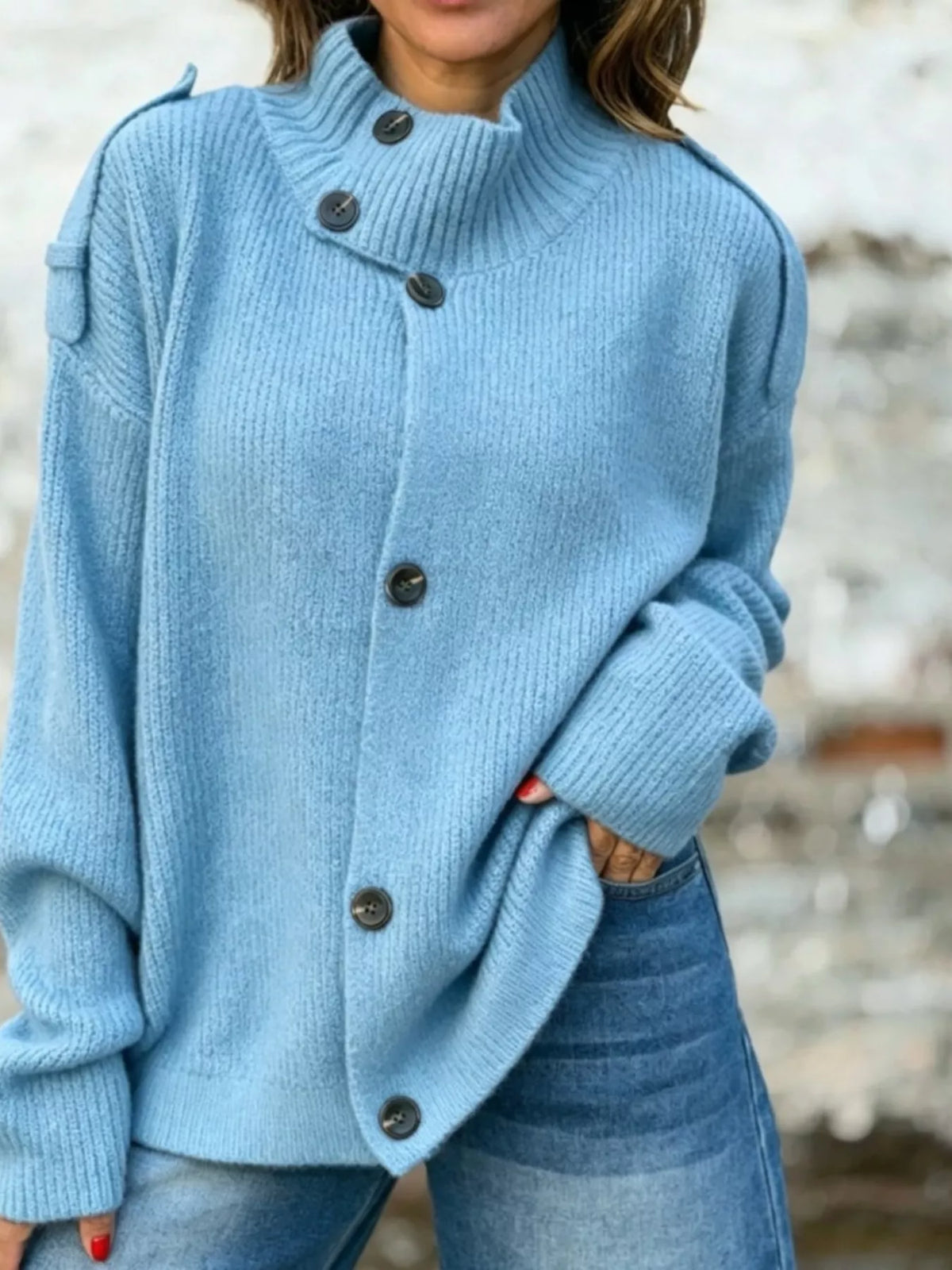 Full Size Button-up Mock Neck Cardigan Plus (7)