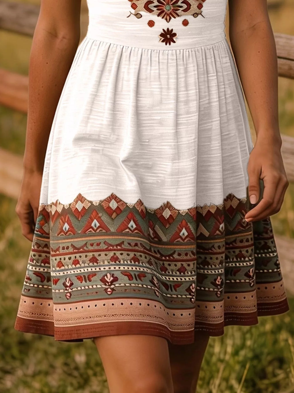 Tribal Print Sleeveless A-line Summer Dress (3)