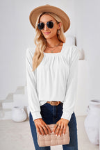 Square Neck Ruched Long Sleeve Blouse (5)