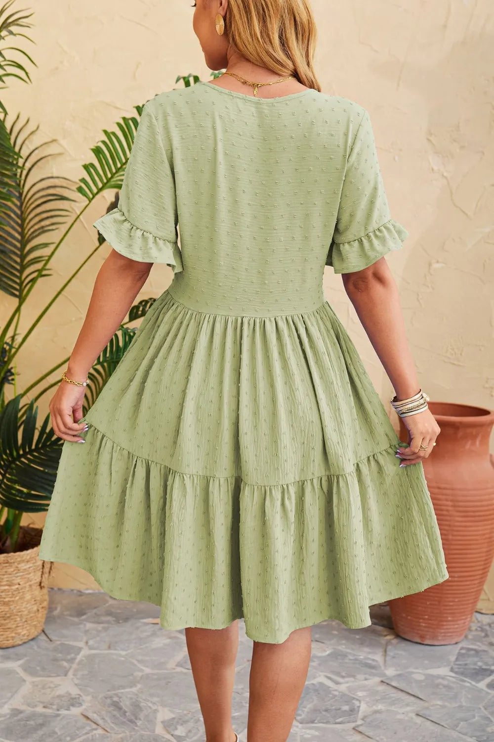 Swiss Dot Ruffled V-neck Tiered Dress (9)