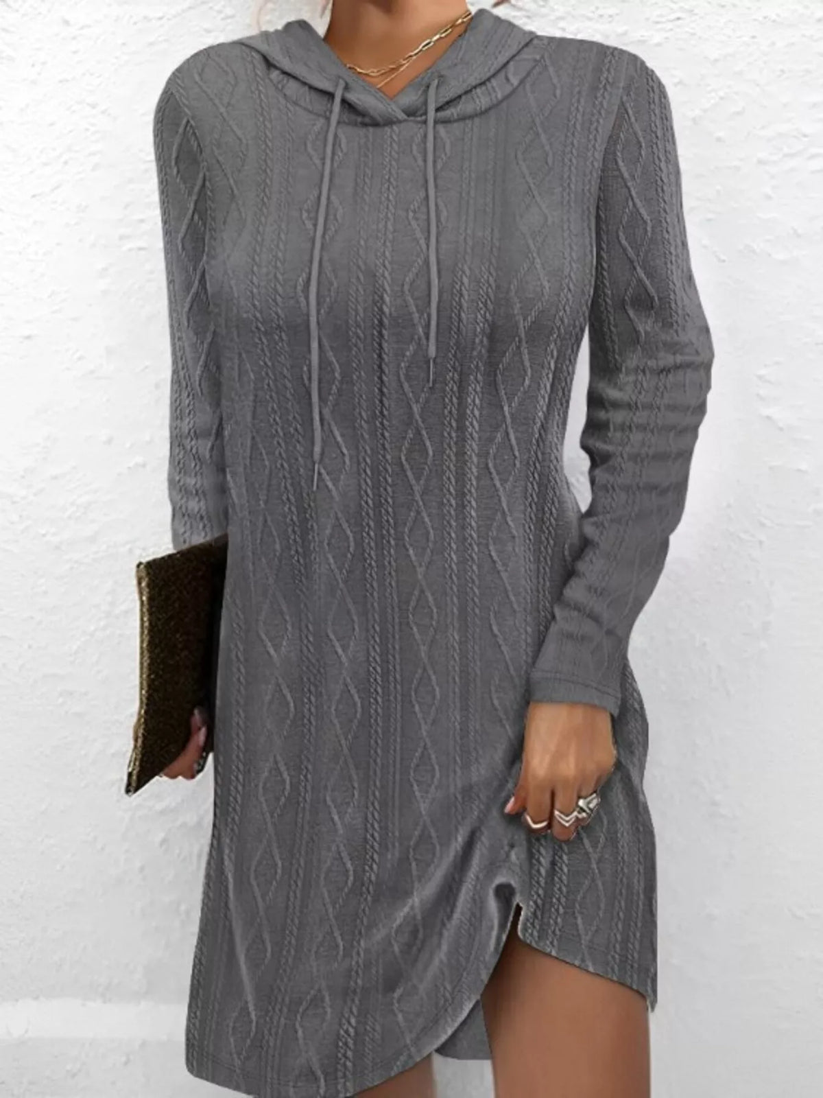Casual Long Sleeve Hooded Knit Dress (5)