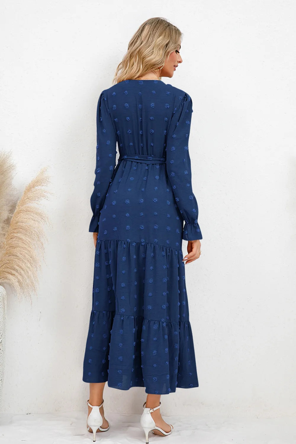 Swiss Dot Tied Surplice Flounce Sleeve Dress (15)