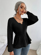 Notched Dropped Shoulder Knit Top (6)