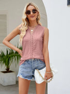 Eyelet Lace Detail V-neck Tank (22)