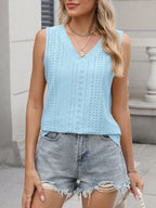 V-neck Eyelet Knit Cami Tank Top (15)