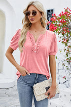 Frill Notched Short Sleeve Blouse (23)