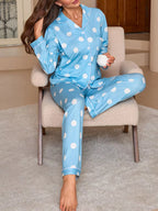 Polka Dot Button-down Top Pants Lounge Set (5)