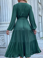 Ruffled Hem V-neck Balloon Sleeve Dress (3)