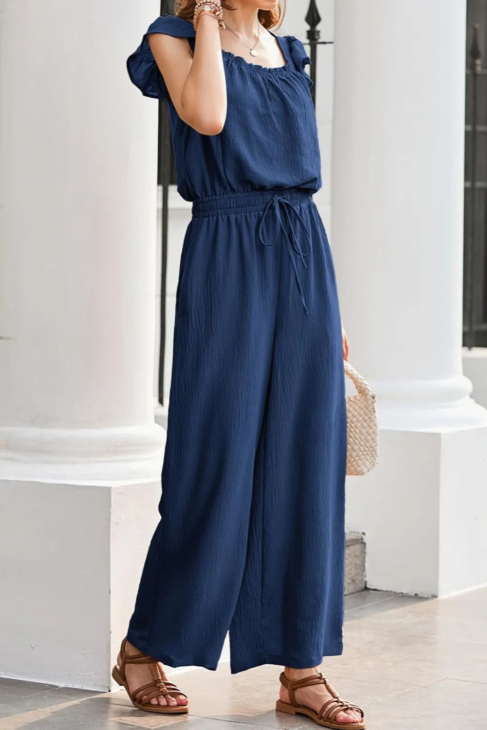 Ruffled Cap Sleeve Wide Leg Jumpsuit (2)