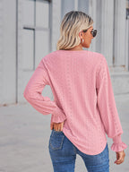 V-neck Eyelet Flounce Sleeve Blouse (7)
