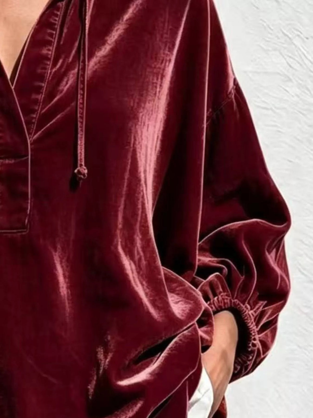Oversized Velvet Drawstring Blouse (12)