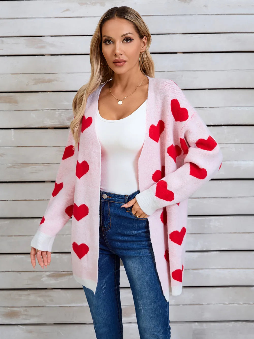 Heart Open Front Long Sleeve Cardigan (3)