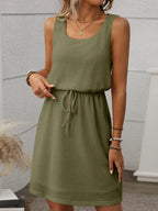 Waffle-knit Drawstring Mini Tank Dress (17)
