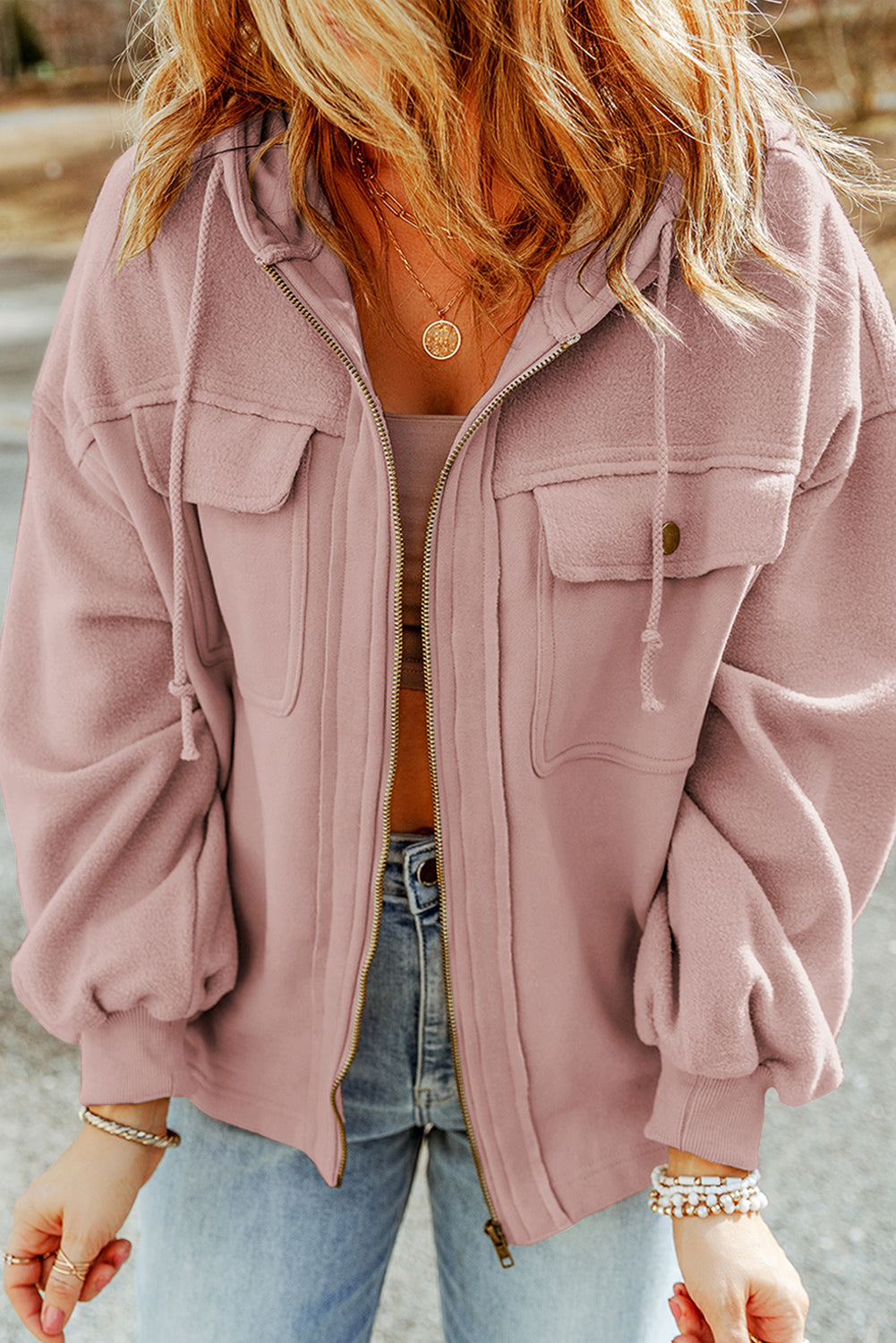 Zip-up Drawstring Hooded Jacket (6)
