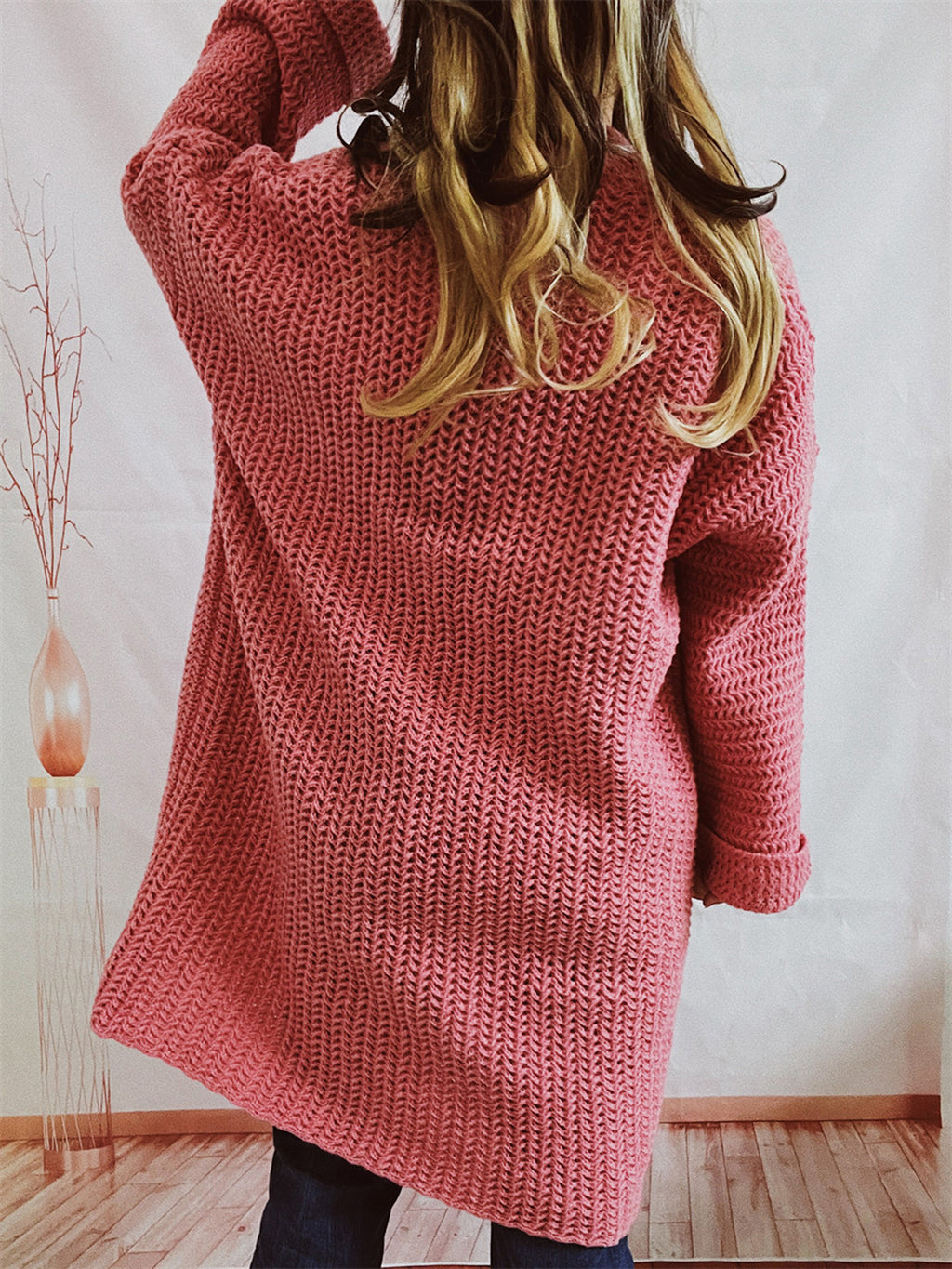 Open Front Long Sleeve Cardigan Pockets (2)