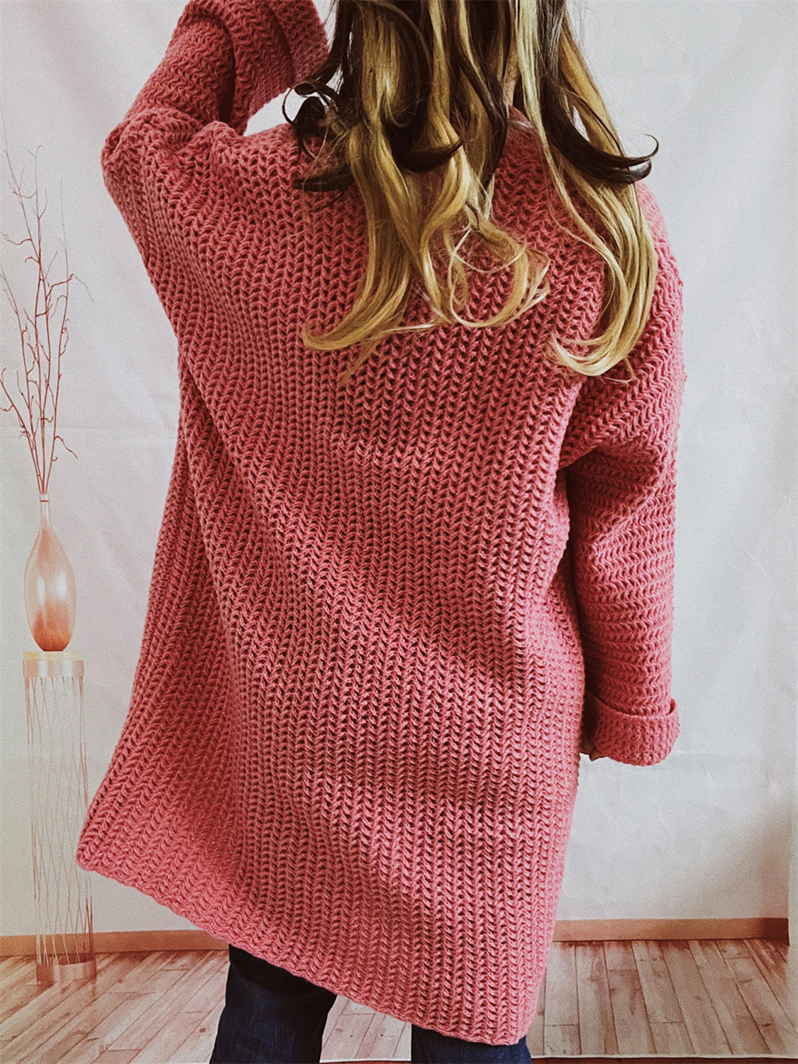 Open Front Long Sleeve Cardigan Pockets (2)