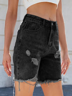 Distressed Raw Hem Denim Shorts (11)