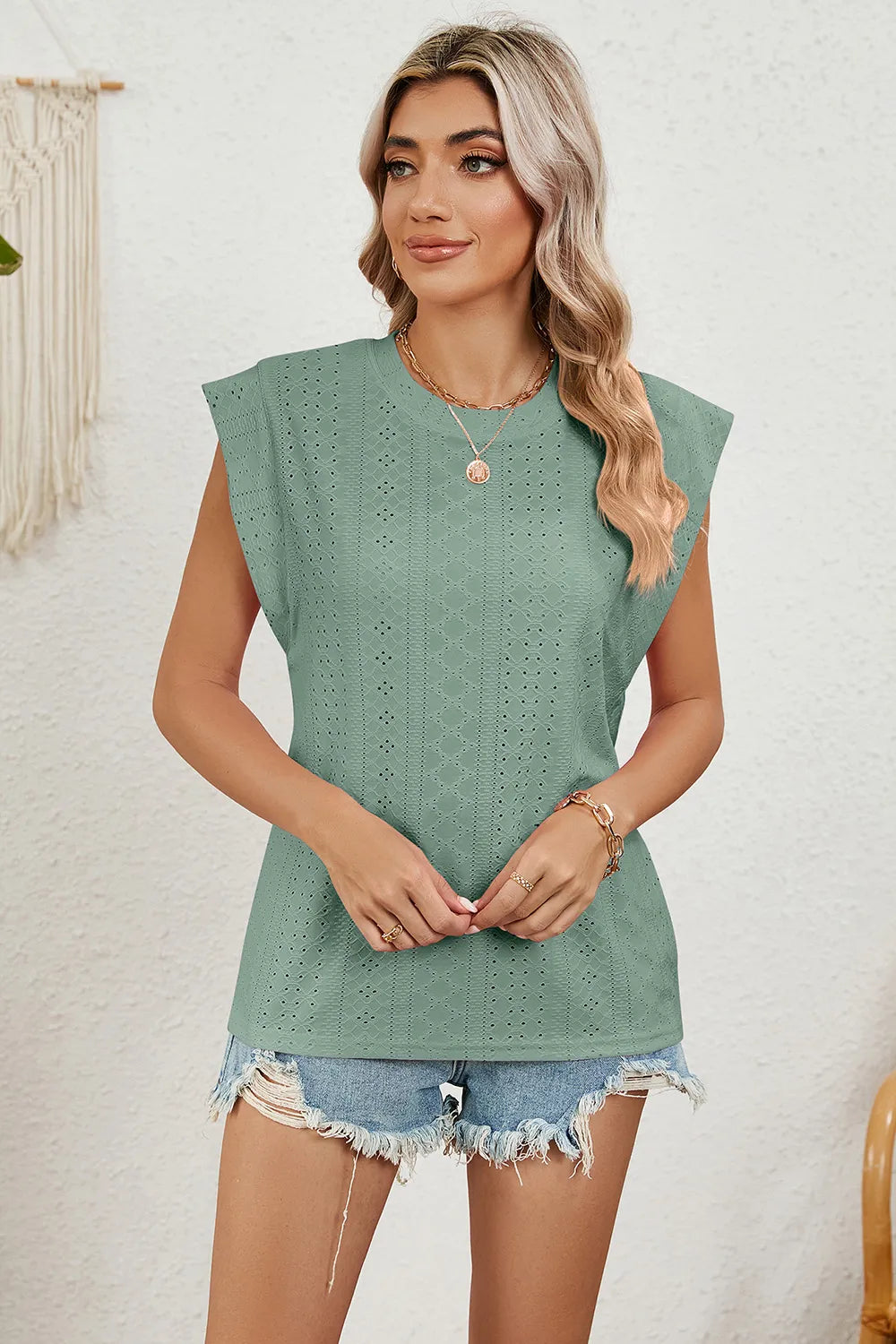 Eyelet Round Neck Tank (3)