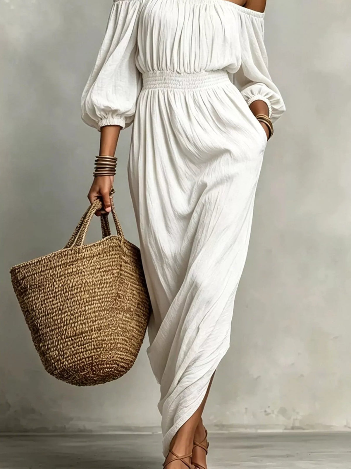T Off-shoulder Smocked Waist Maxi Dress (9)