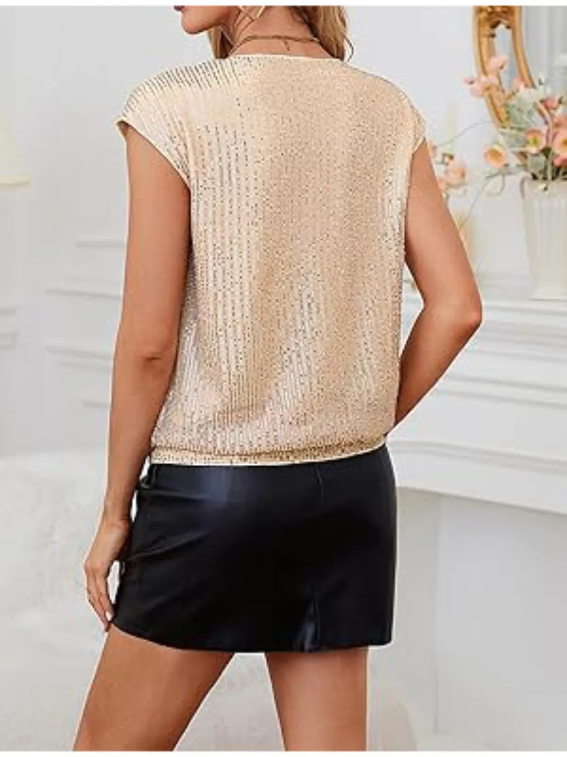 V-neck Sequin Cap Sleeve Top (12)