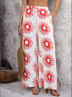 Drawstring Printed Wide Leg Pants (26)