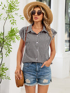 Plaid Button Up Cap Sleeve Shirt (18)