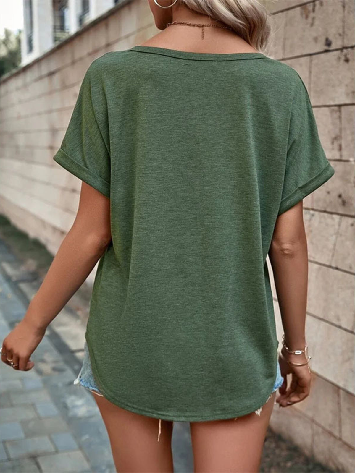 Full Size Decor Button Short Sleeve T-shirt Plus (3)