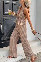 Striped Sleeveless Top Wide Leg Pants Set (5)
