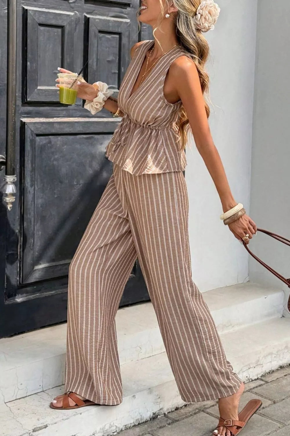 Striped Sleeveless Top Wide Leg Pants Set (5)