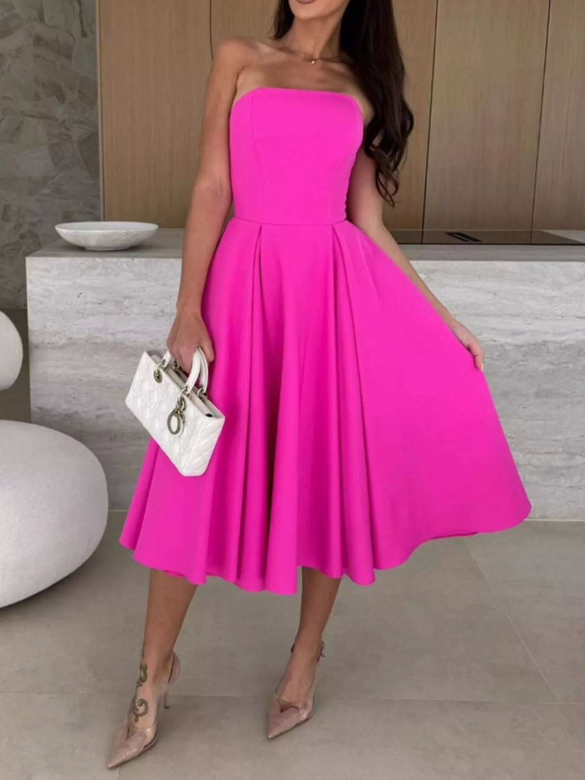 Strapless Ruched A-line Midi Dress (13)