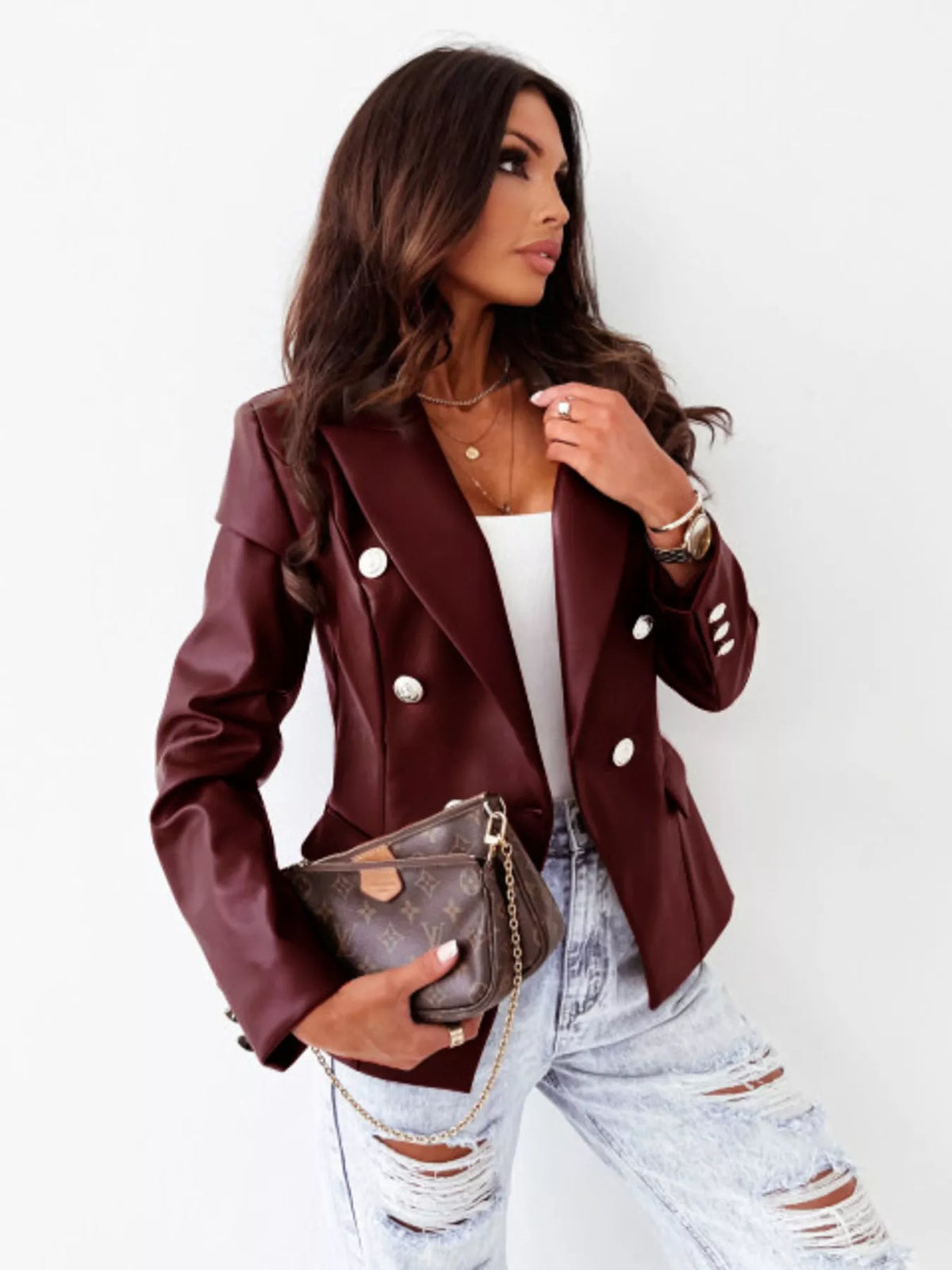 Lapel Collar Leather Blazer (12)