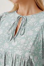 Floral Tie Neck Ruched Babydoll Dress (10)